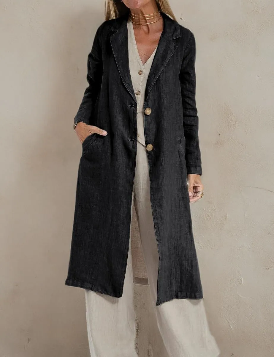 IDEALSANXUN Womens Long Linen Blazer Jackets Casual Lightweight Trench Coat