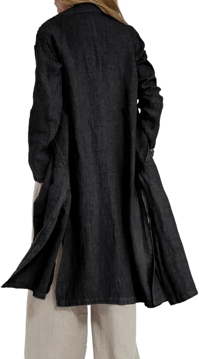 IDEALSANXUN Womens Long Linen Blazer Jackets Casual Lightweight Trench Coat