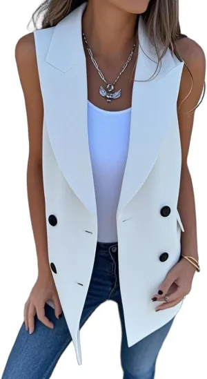 IDEALSANXUN Womens Long Vest Double Breasted Sleeveless Blazer Jackets