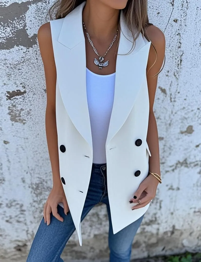 IDEALSANXUN Womens Long Vest Double Breasted Sleeveless Blazer Jackets