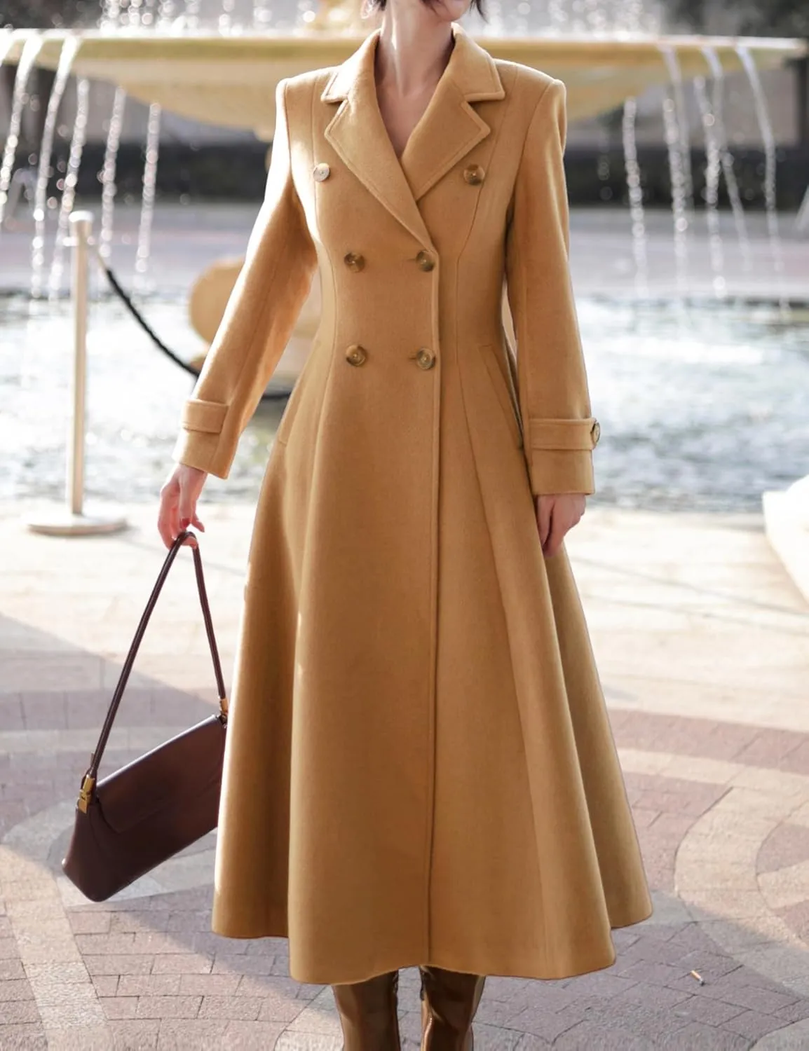 IDEALSANXUN Womens Long Wool Coat Fall Winter Double Breasted Trench Coat Peacoat Jackets