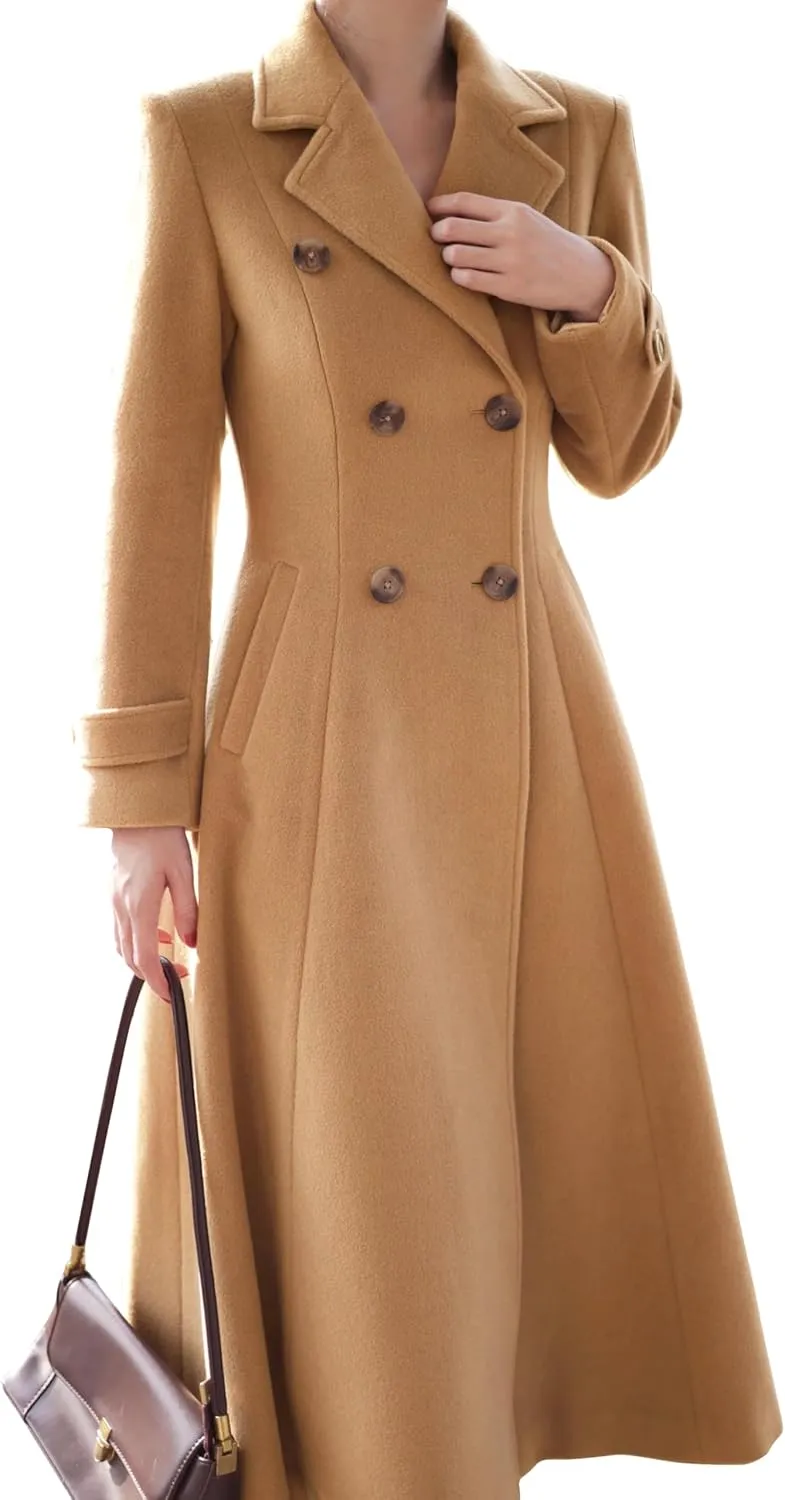 IDEALSANXUN Womens Long Wool Coat Fall Winter Double Breasted Trench Coat Peacoat Jackets