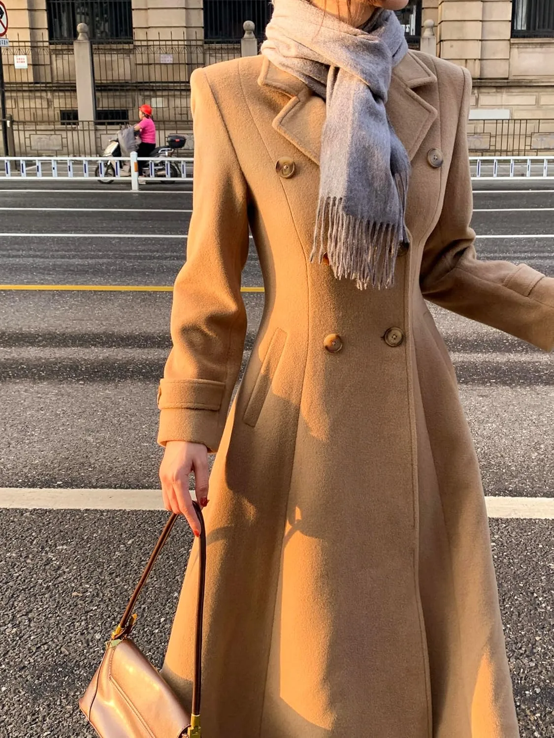 IDEALSANXUN Womens Long Wool Coat Fall Winter Double Breasted Trench Coat Peacoat Jackets