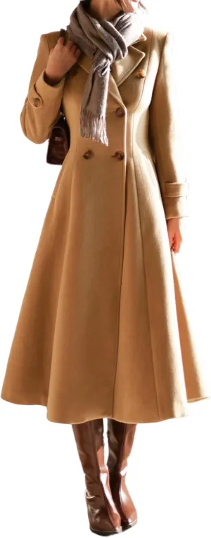 IDEALSANXUN Womens Long Wool Coat Fall Winter Double Breasted Trench Coat Peacoat Jackets