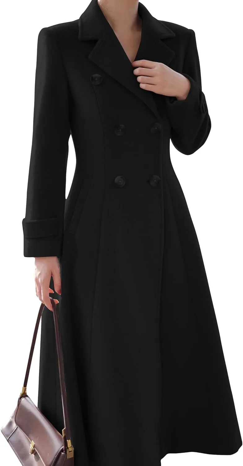 IDEALSANXUN Womens Long Wool Coat Fall Winter Double Breasted Trench Coat Peacoat Jackets