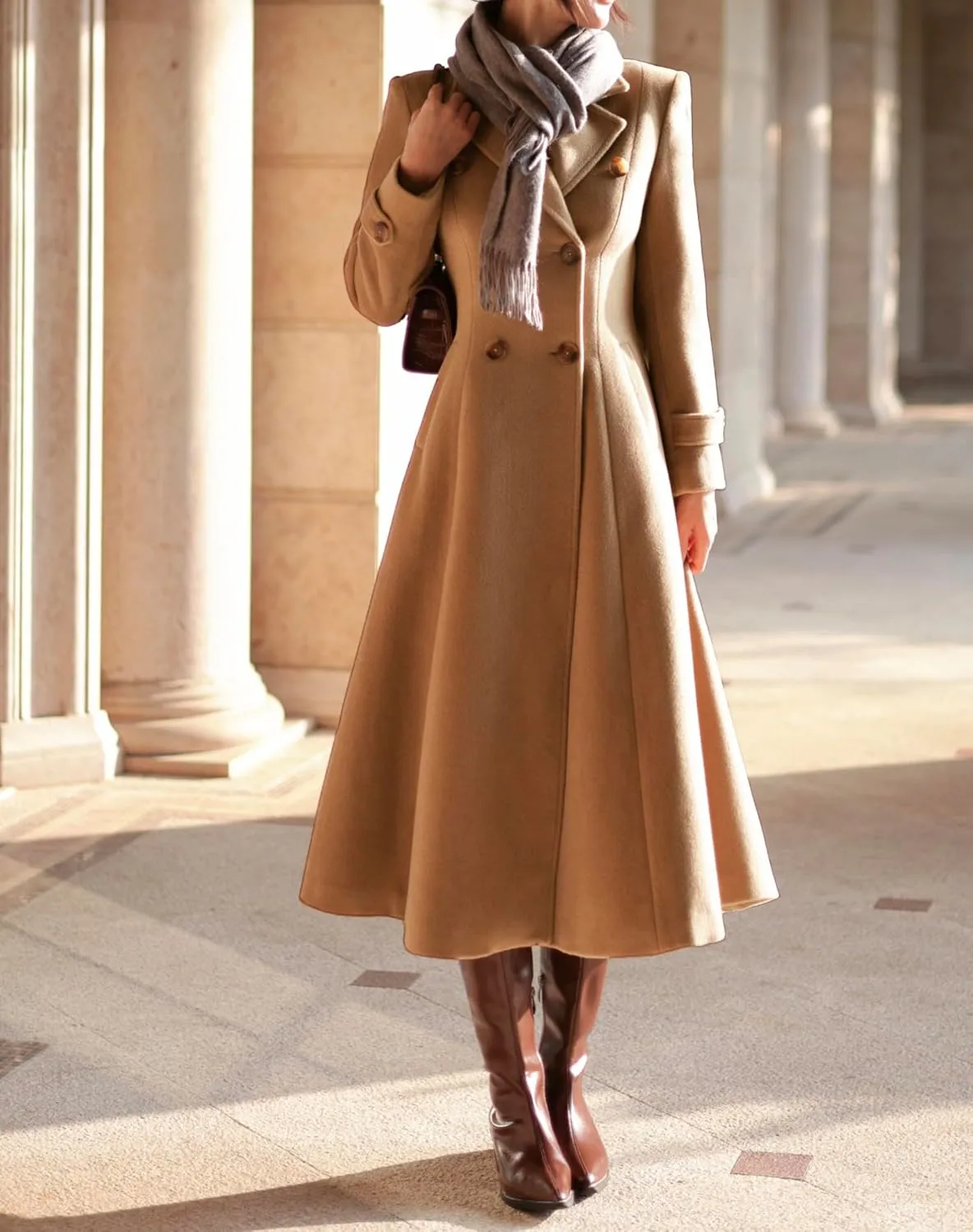 IDEALSANXUN Womens Long Wool Coat Fall Winter Double Breasted Trench Coat Peacoat Jackets