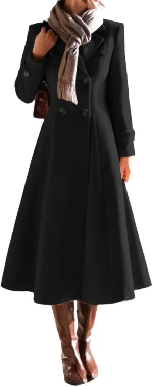 IDEALSANXUN Womens Long Wool Coat Fall Winter Double Breasted Trench Coat Peacoat Jackets