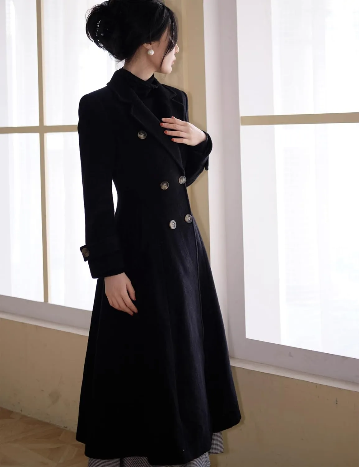 IDEALSANXUN Womens Long Wool Coat Fall Winter Double Breasted Trench Coat Peacoat Jackets