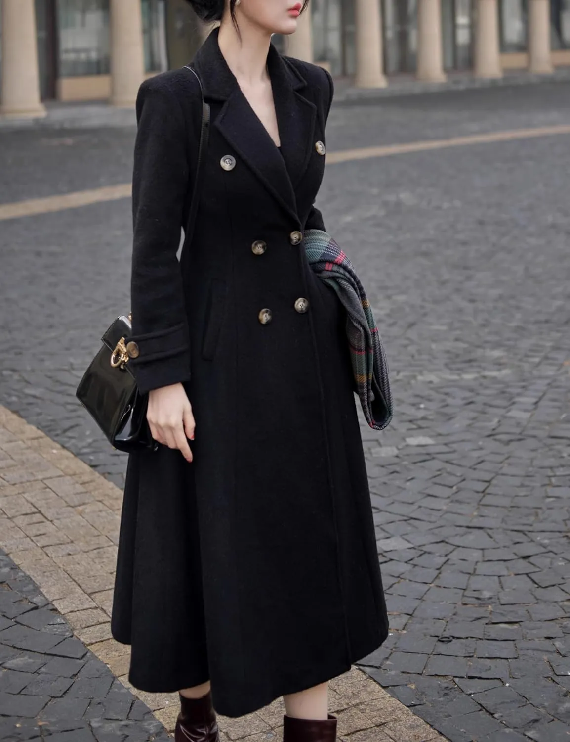 IDEALSANXUN Womens Long Wool Coat Fall Winter Double Breasted Trench Coat Peacoat Jackets
