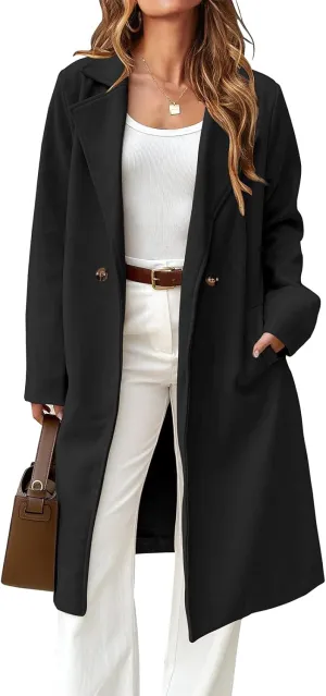 IDEALSANXUN Womens Long Wool Coat Fall Winter Notch Lapel Trench Coat Peacoat Jackets