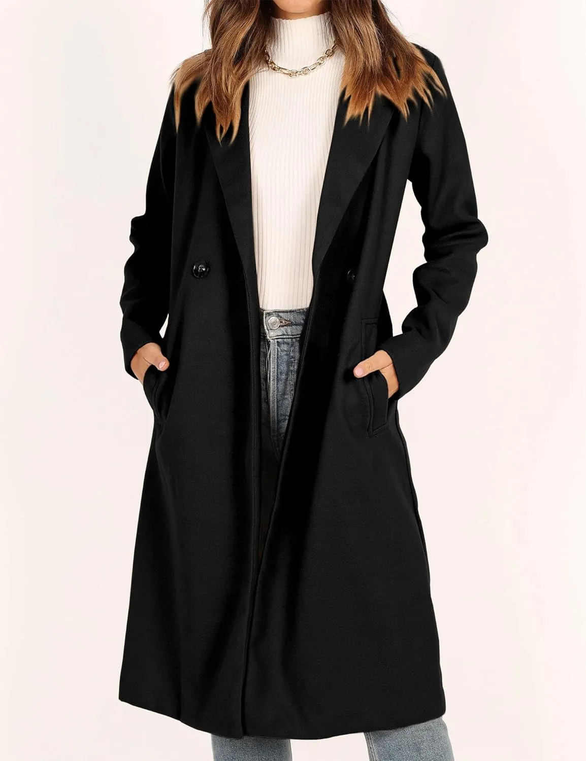 IDEALSANXUN Womens Long Wool Coat Fall Winter Notch Lapel Trench Coat Peacoat Jackets