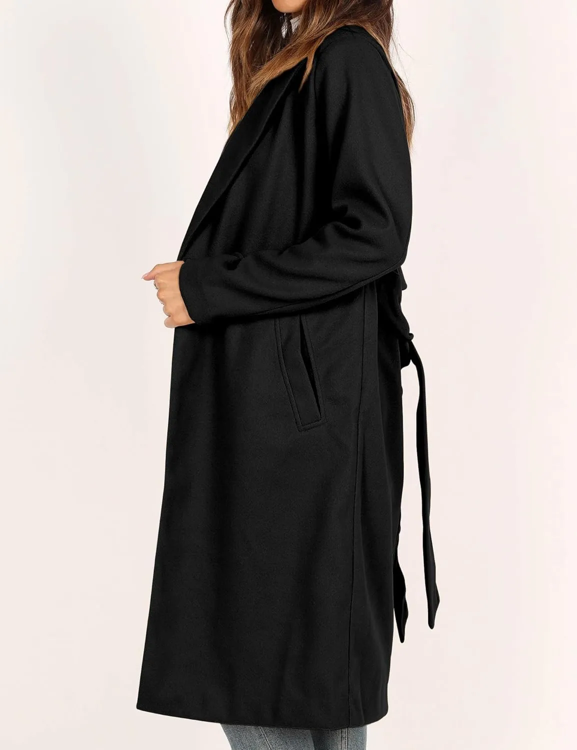 IDEALSANXUN Womens Long Wool Coat Fall Winter Notch Lapel Trench Coat Peacoat Jackets