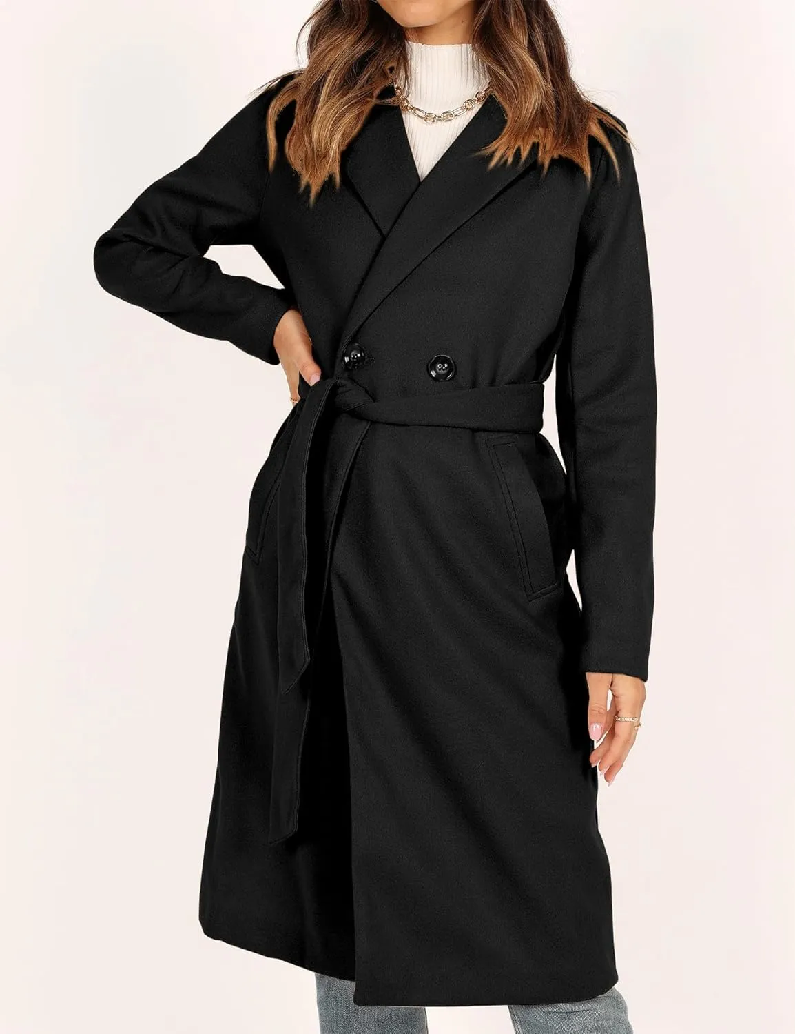 IDEALSANXUN Womens Long Wool Coat Fall Winter Notch Lapel Trench Coat Peacoat Jackets