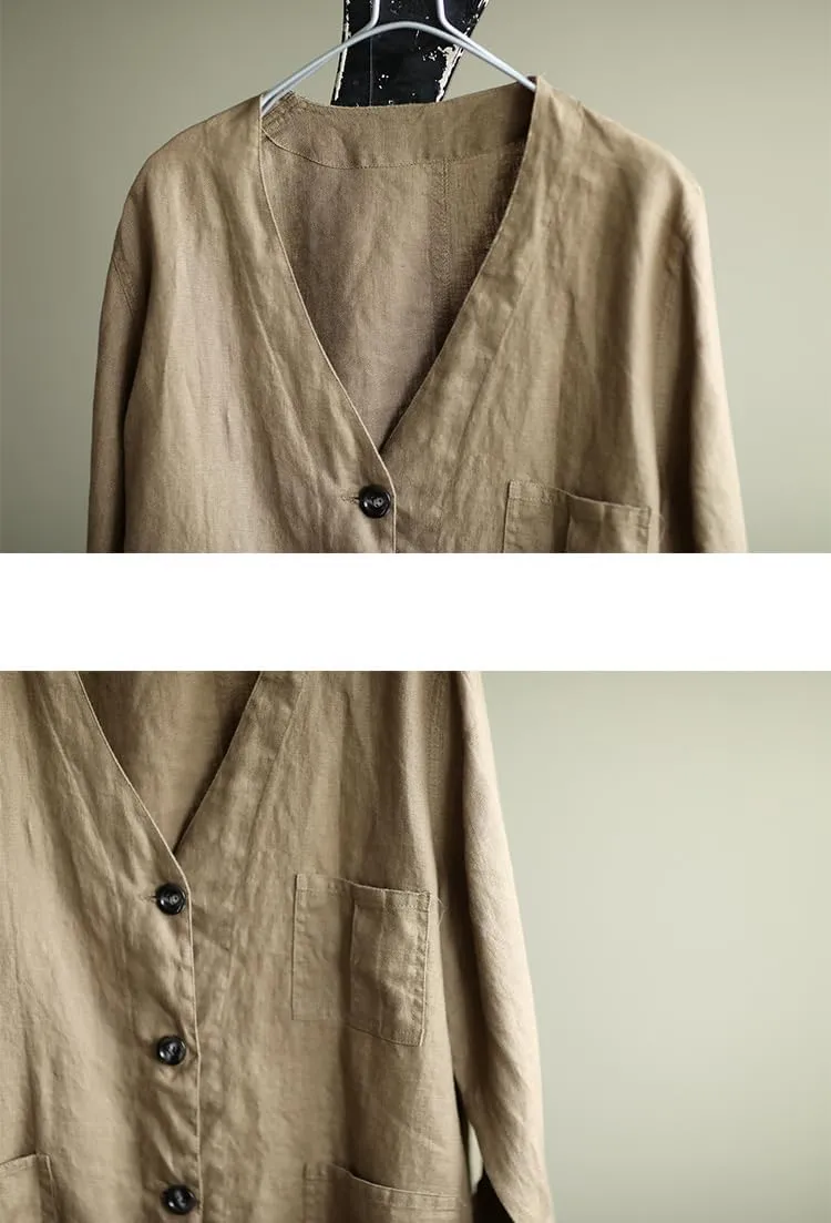 IDEALSANXUN Womens Oversized Cotton Linen Blazer Casual Long Sleeve Spring Jackets