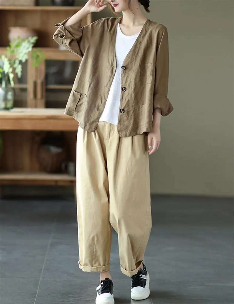 IDEALSANXUN Womens Oversized Cotton Linen Blazer Casual Long Sleeve Spring Jackets