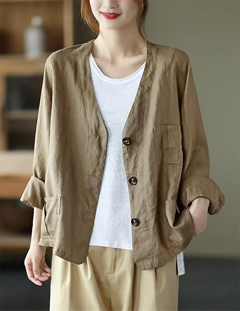 IDEALSANXUN Womens Oversized Cotton Linen Blazer Casual Long Sleeve Spring Jackets