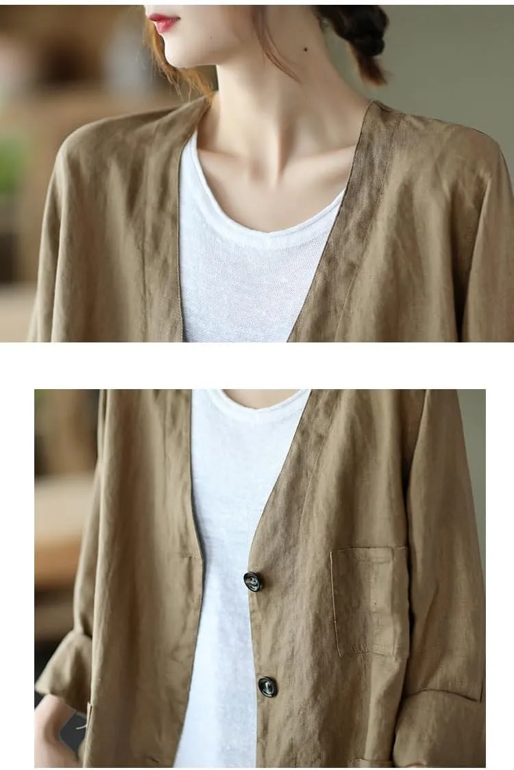 IDEALSANXUN Womens Oversized Cotton Linen Blazer Casual Long Sleeve Spring Jackets