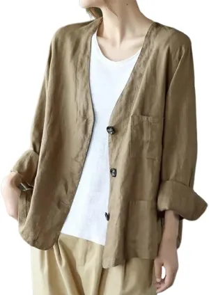 IDEALSANXUN Womens Oversized Cotton Linen Blazer Casual Long Sleeve Spring Jackets