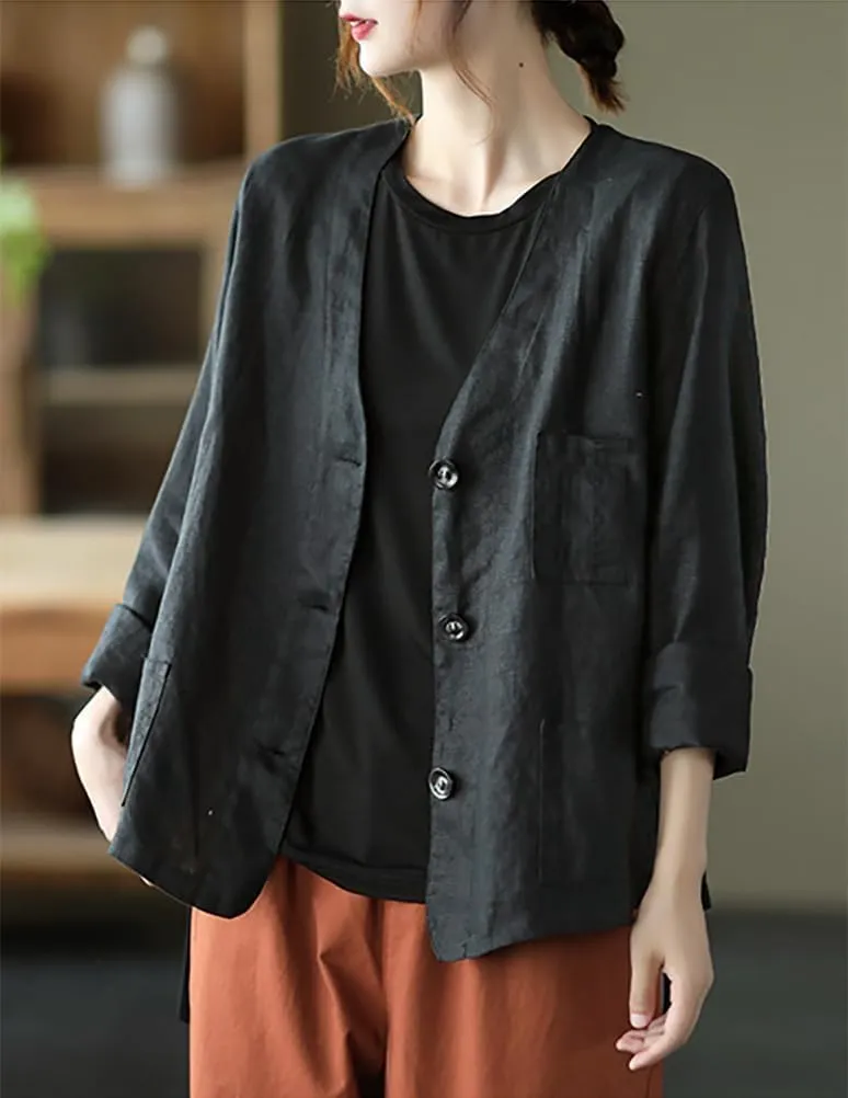 IDEALSANXUN Womens Oversized Cotton Linen Blazer Casual Long Sleeve Spring Jackets