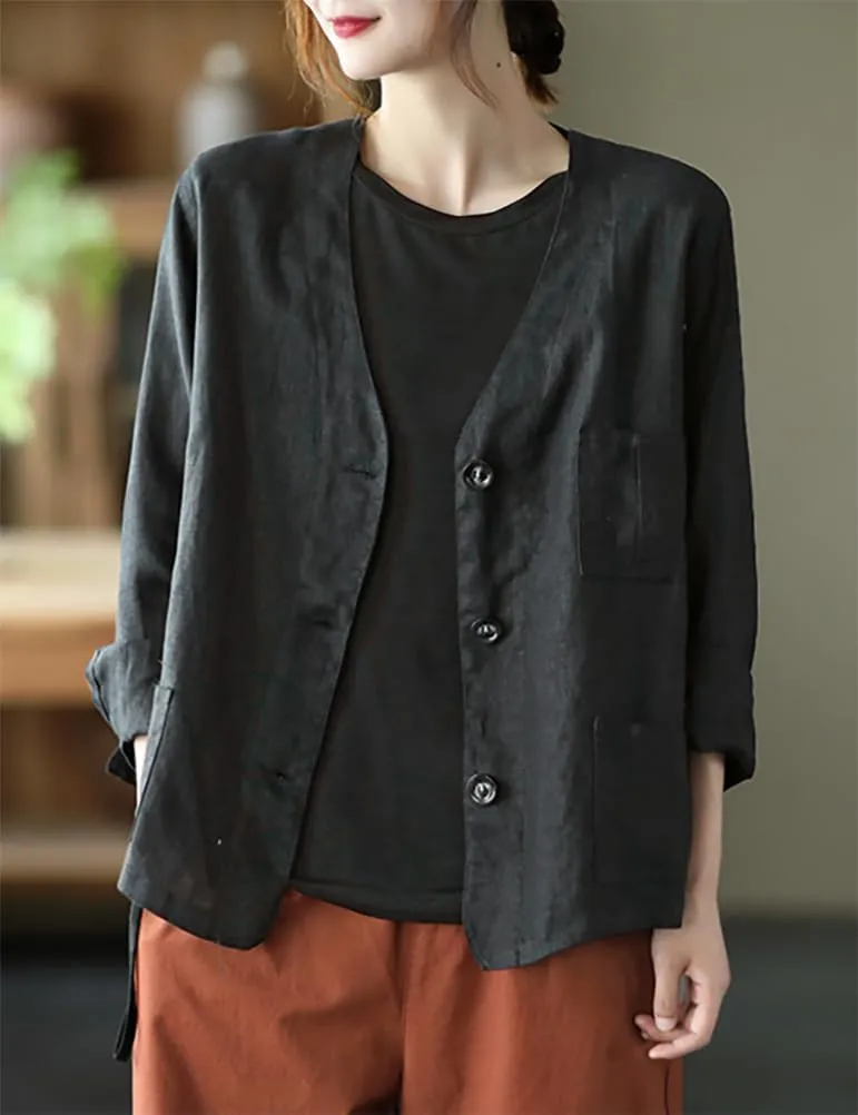 IDEALSANXUN Womens Oversized Cotton Linen Blazer Casual Long Sleeve Spring Jackets
