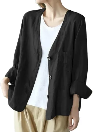 IDEALSANXUN Womens Oversized Cotton Linen Blazer Casual Long Sleeve Spring Jackets