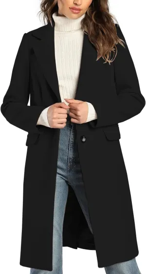 IDEALSANXUN Womens Wool Coats Fall Winter Notch Lapel Long Trench Coat Peacoat Blazer Jackets