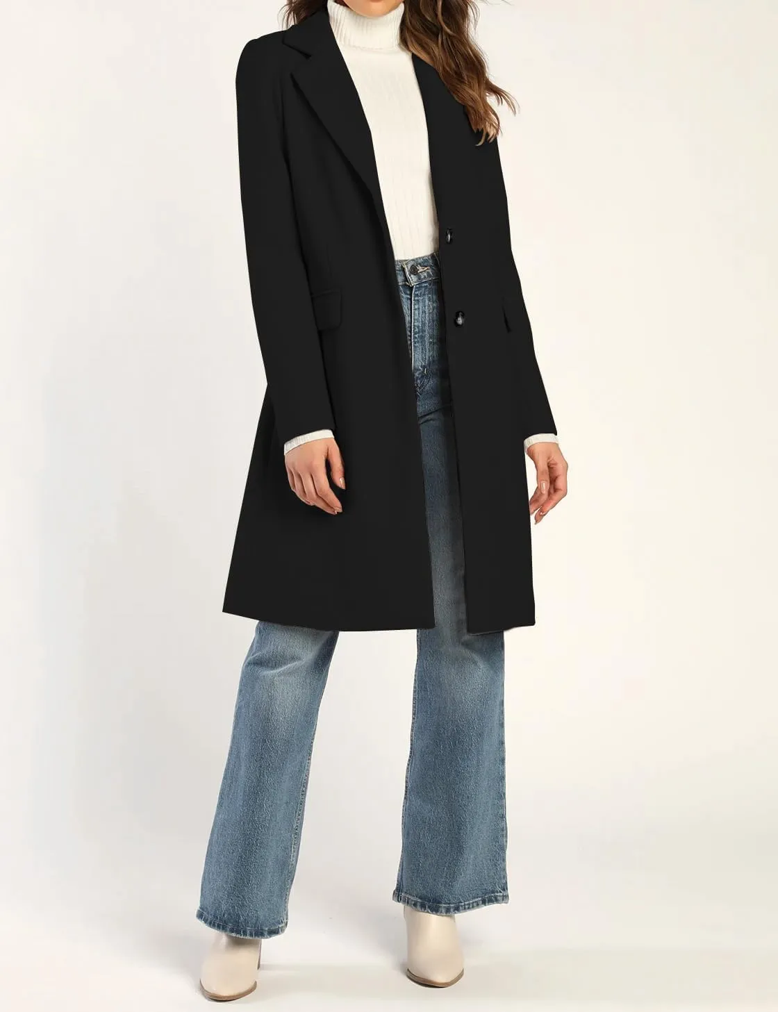 IDEALSANXUN Womens Wool Coats Fall Winter Notch Lapel Long Trench Coat Peacoat Blazer Jackets