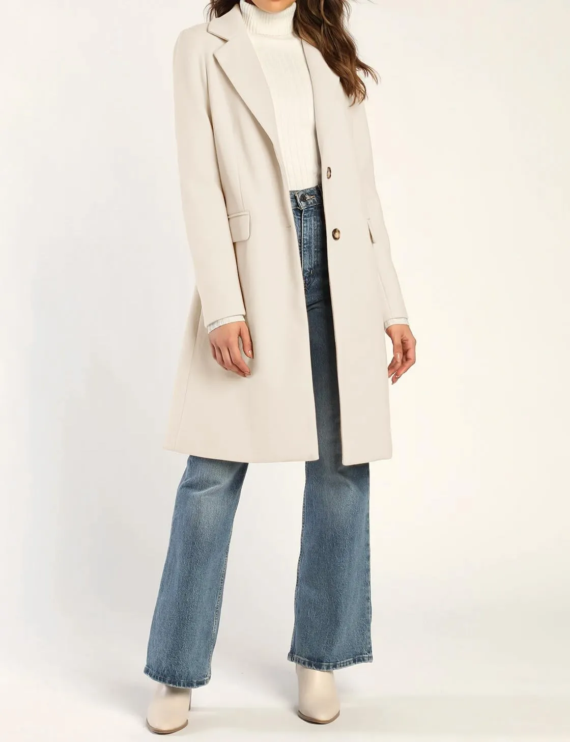 IDEALSANXUN Womens Wool Coats Fall Winter Notch Lapel Long Trench Coat Peacoat Blazer Jackets