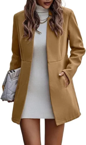IDEALSANXUN Wool Blazer for Women Fall Winter Open Front Blazer Jackets Business Coats Dressy Peacoat Trench Coat