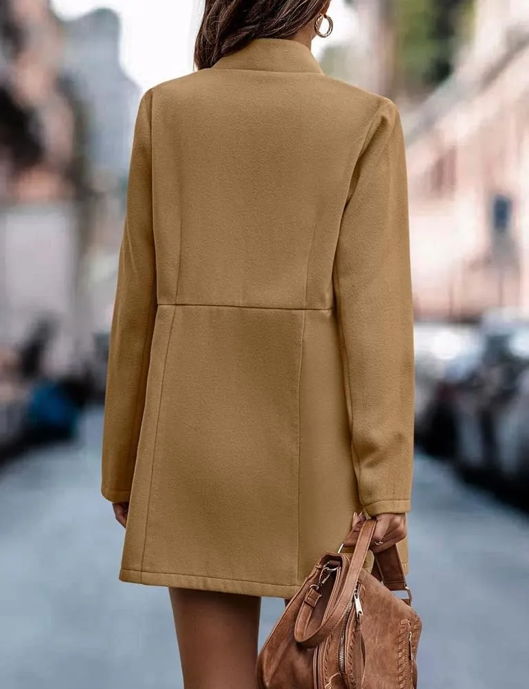 IDEALSANXUN Wool Blazer for Women Fall Winter Open Front Blazer Jackets Business Coats Dressy Peacoat Trench Coat