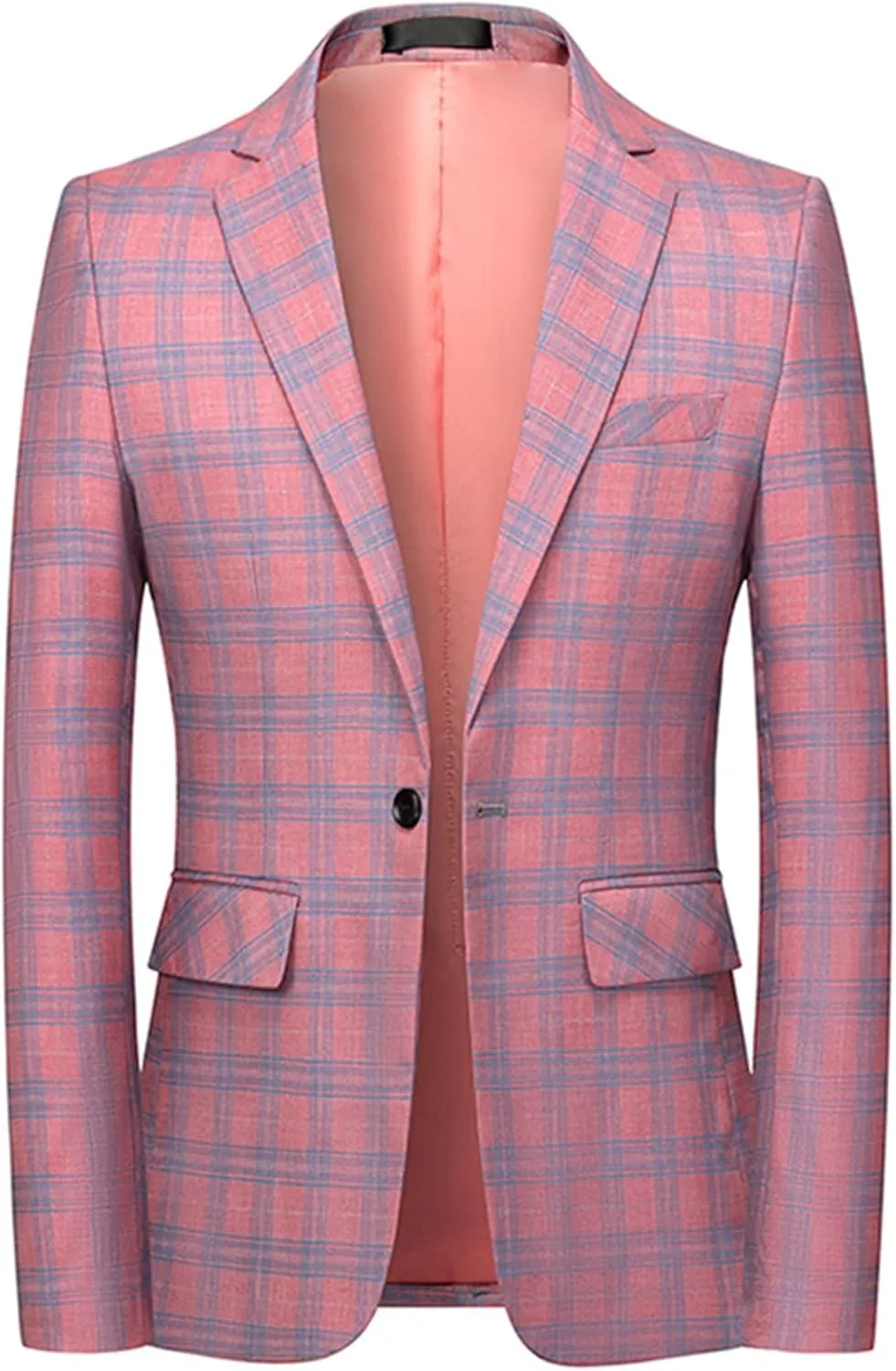 Iynnijoy Men's Plaid Blazer Casual Sports Coat Slim Fit Plaid Suit Jackets for Party Wedding