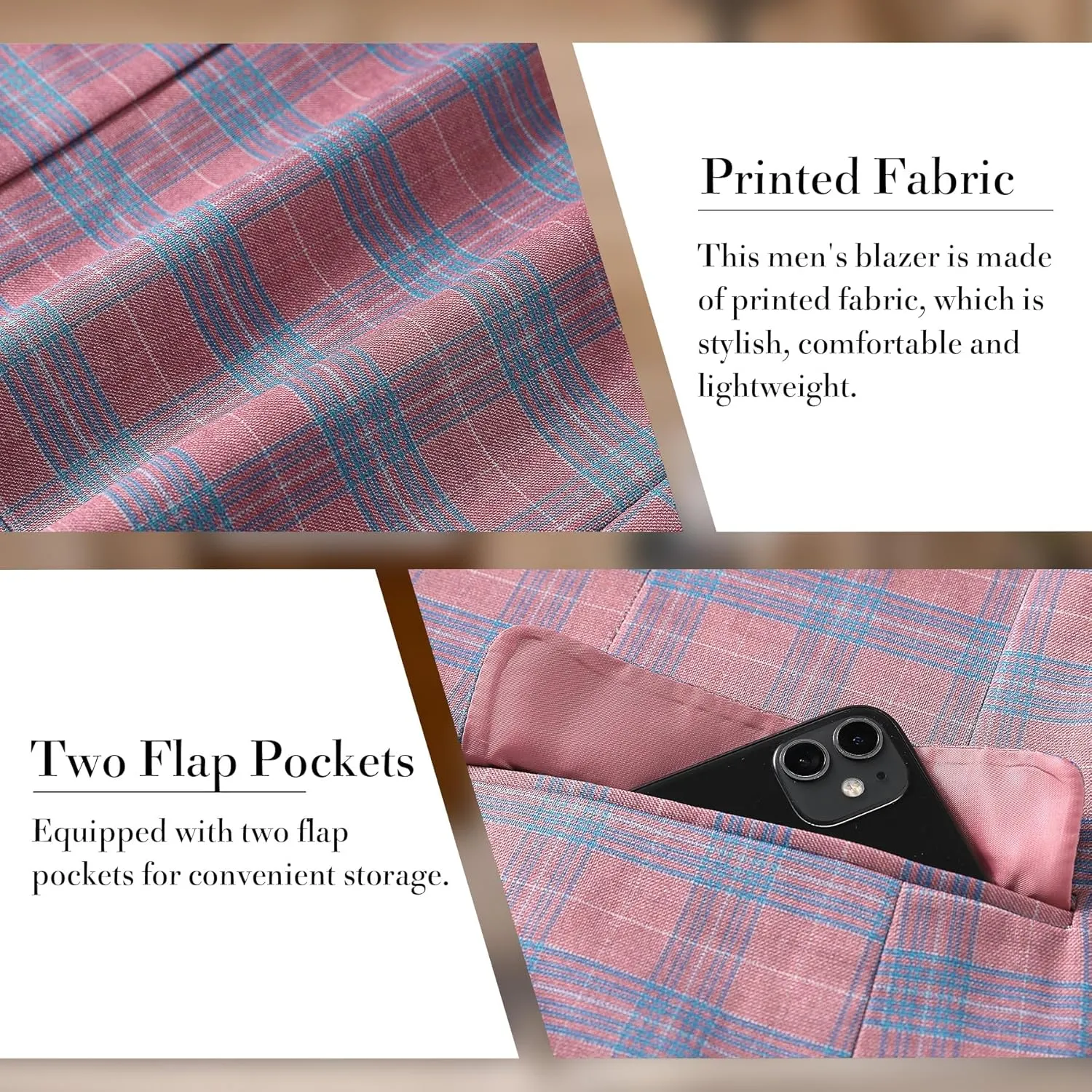 Iynnijoy Men's Plaid Blazer Casual Sports Coat Slim Fit Plaid Suit Jackets for Party Wedding