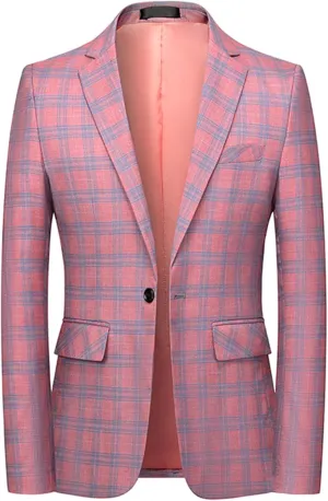 Iynnijoy Men's Plaid Blazer Casual Sports Coat Slim Fit Plaid Suit Jackets for Party Wedding
