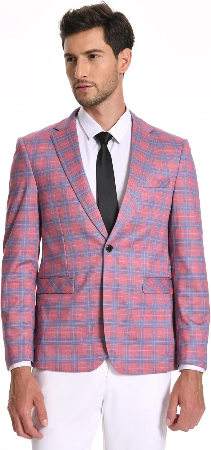 Iynnijoy Men's Plaid Blazer Casual Sports Coat Slim Fit Plaid Suit Jackets for Party Wedding