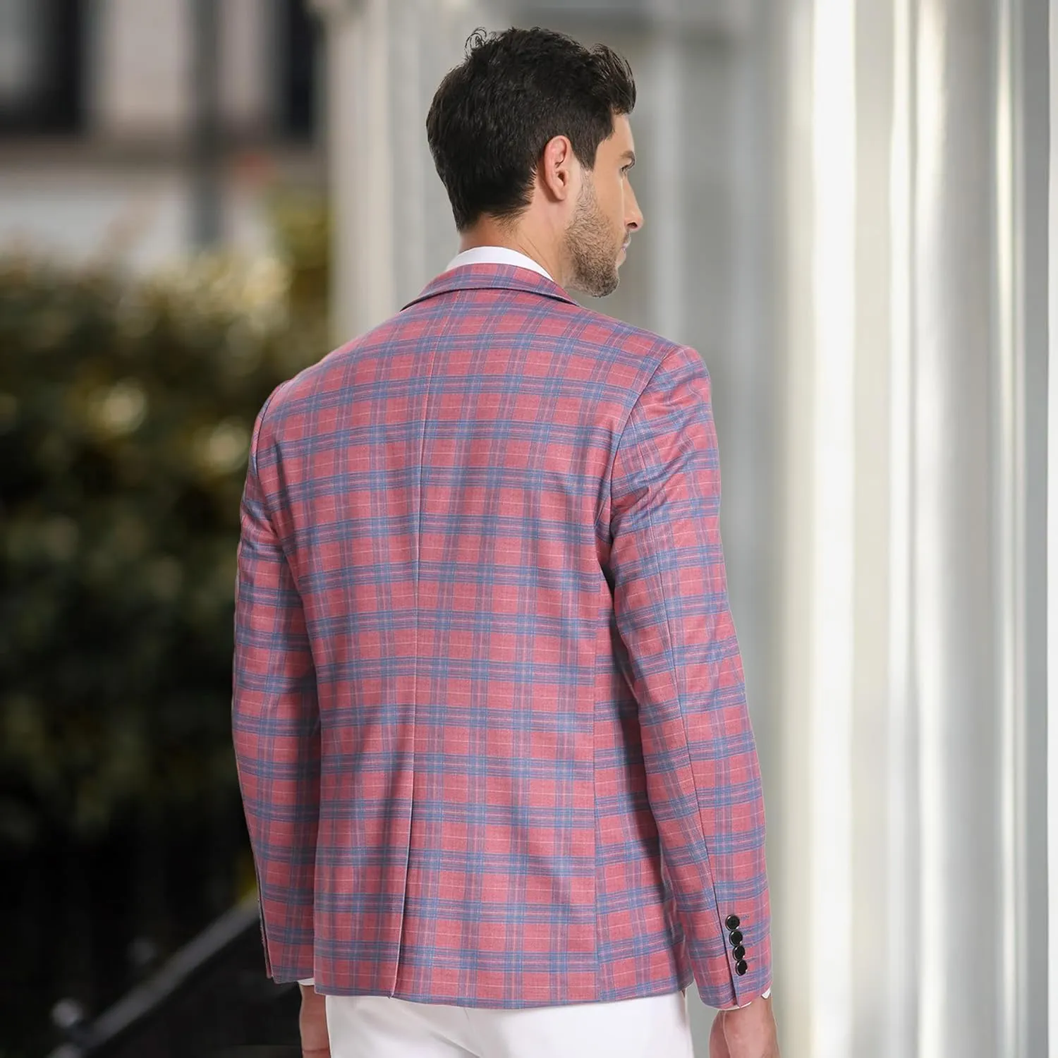 Iynnijoy Men's Plaid Blazer Casual Sports Coat Slim Fit Plaid Suit Jackets for Party Wedding