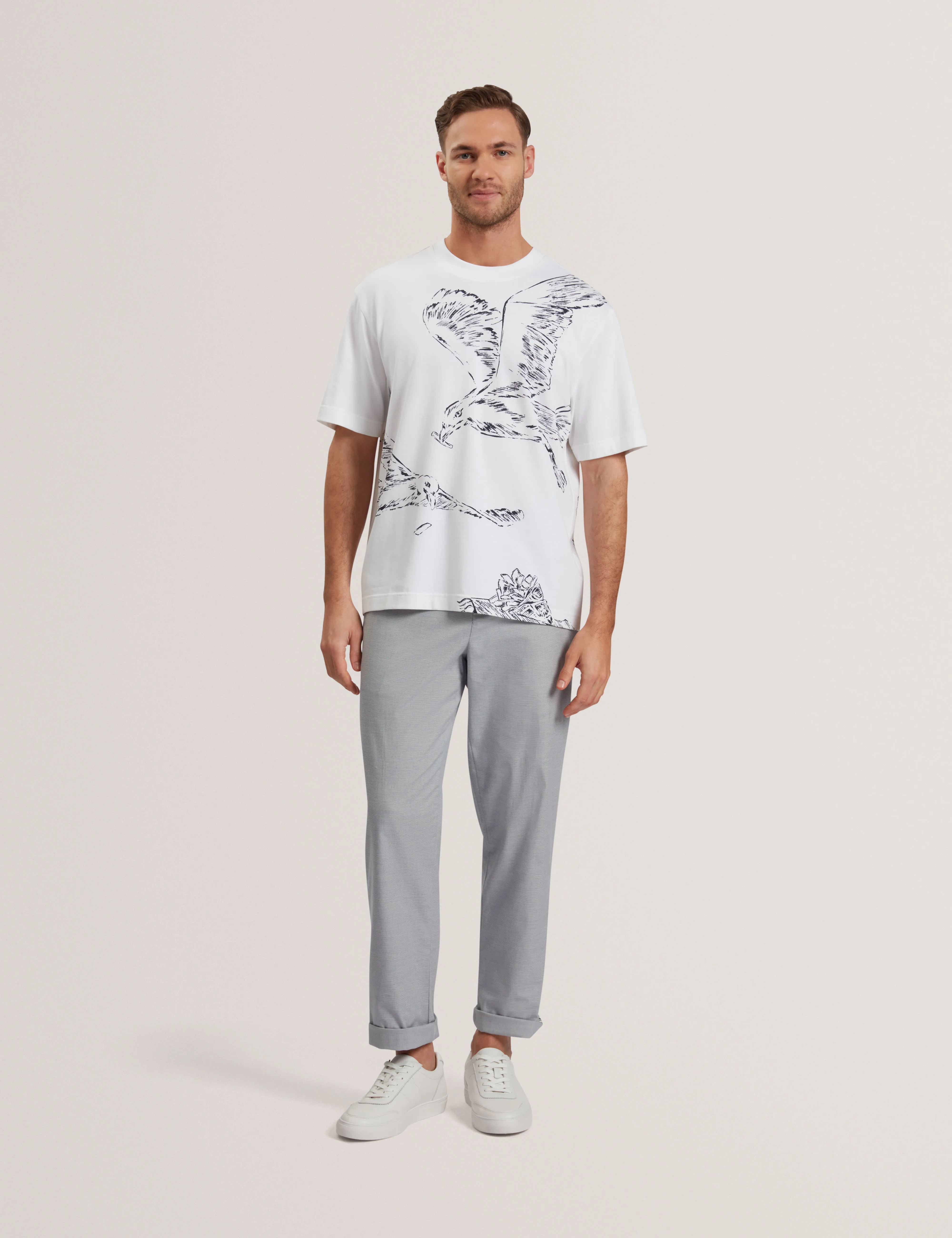 Jamesio Short Sleeve Graphic Seagull T-Shirt White
