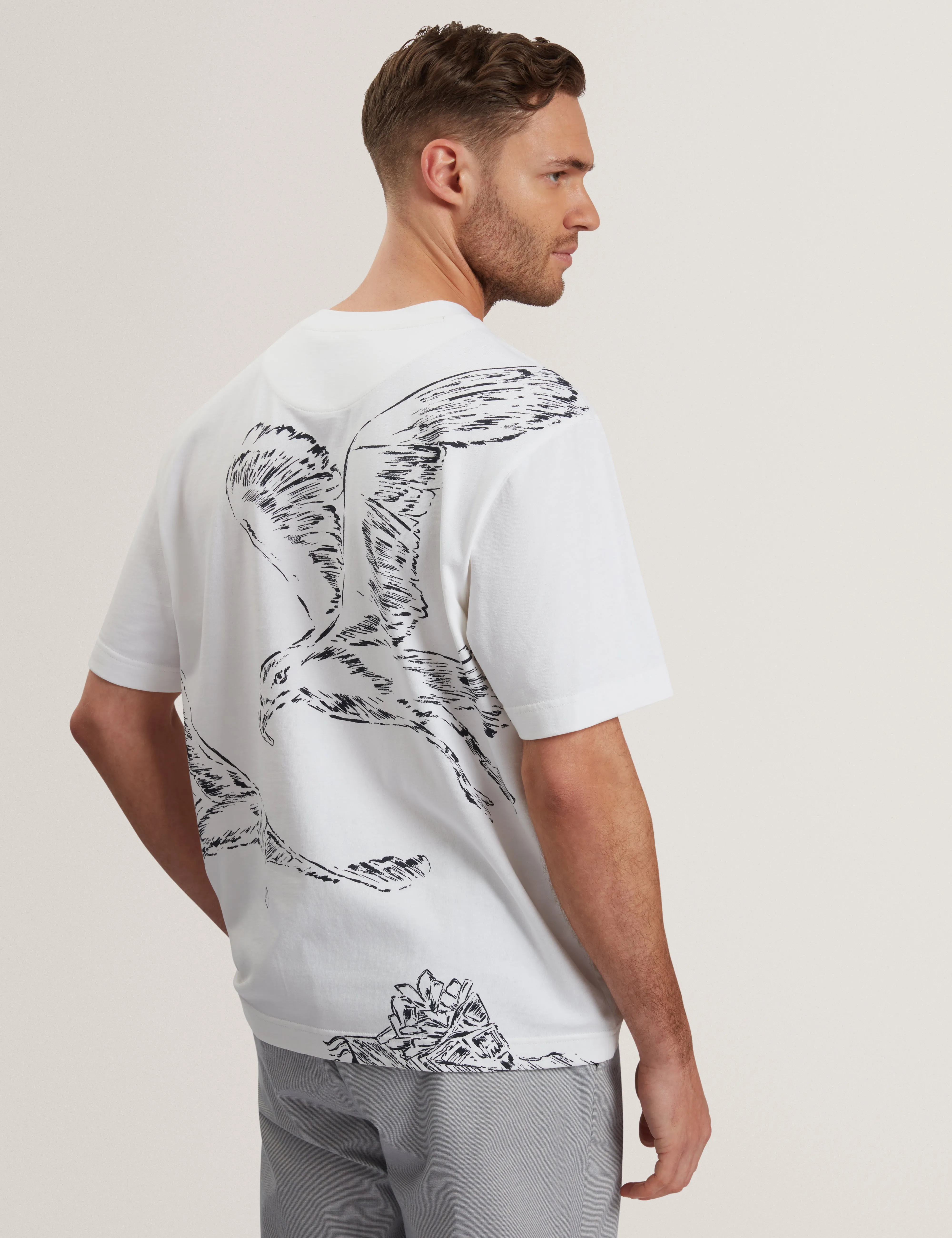 Jamesio Short Sleeve Graphic Seagull T-Shirt White
