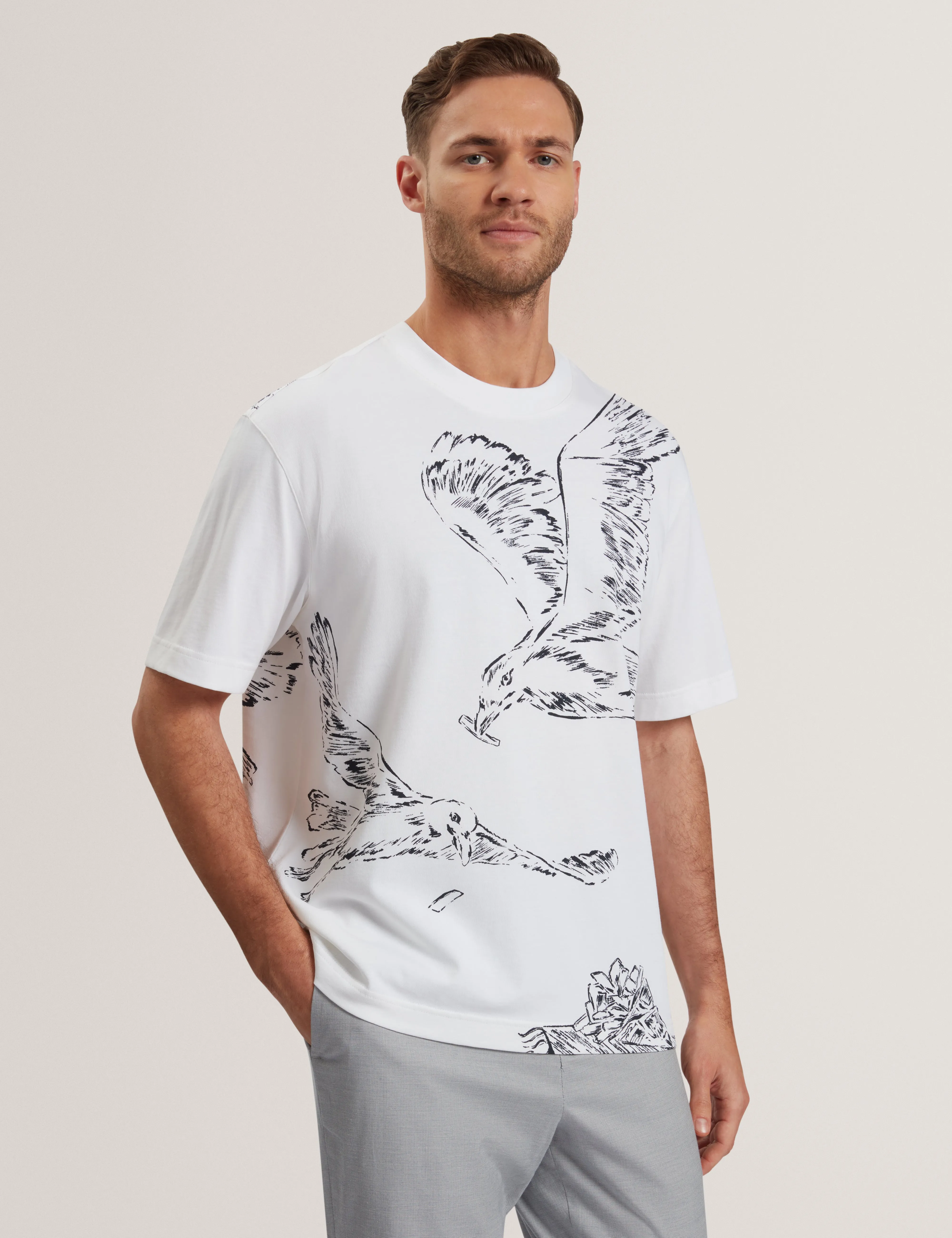 Jamesio Short Sleeve Graphic Seagull T-Shirt White