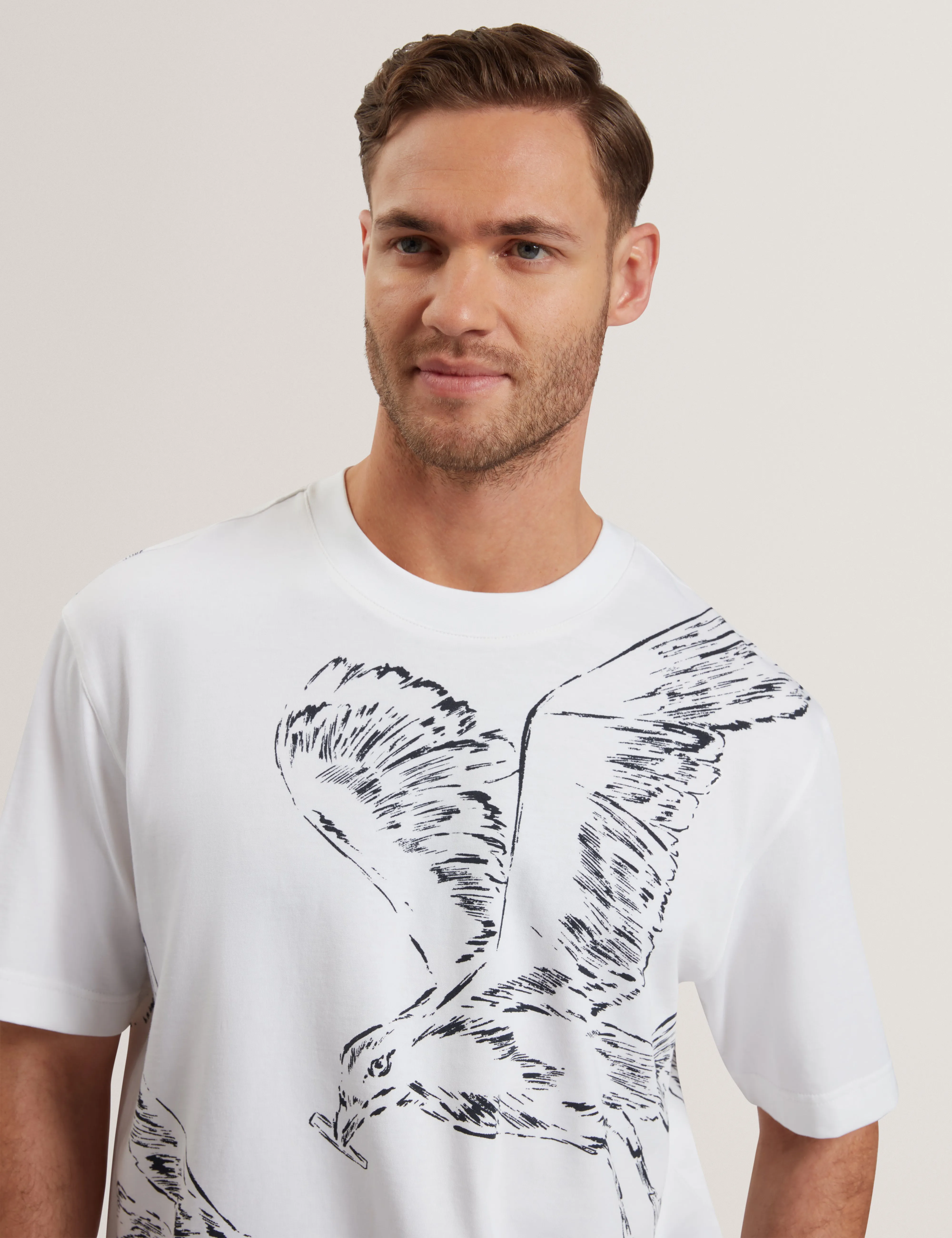 Jamesio Short Sleeve Graphic Seagull T-Shirt White