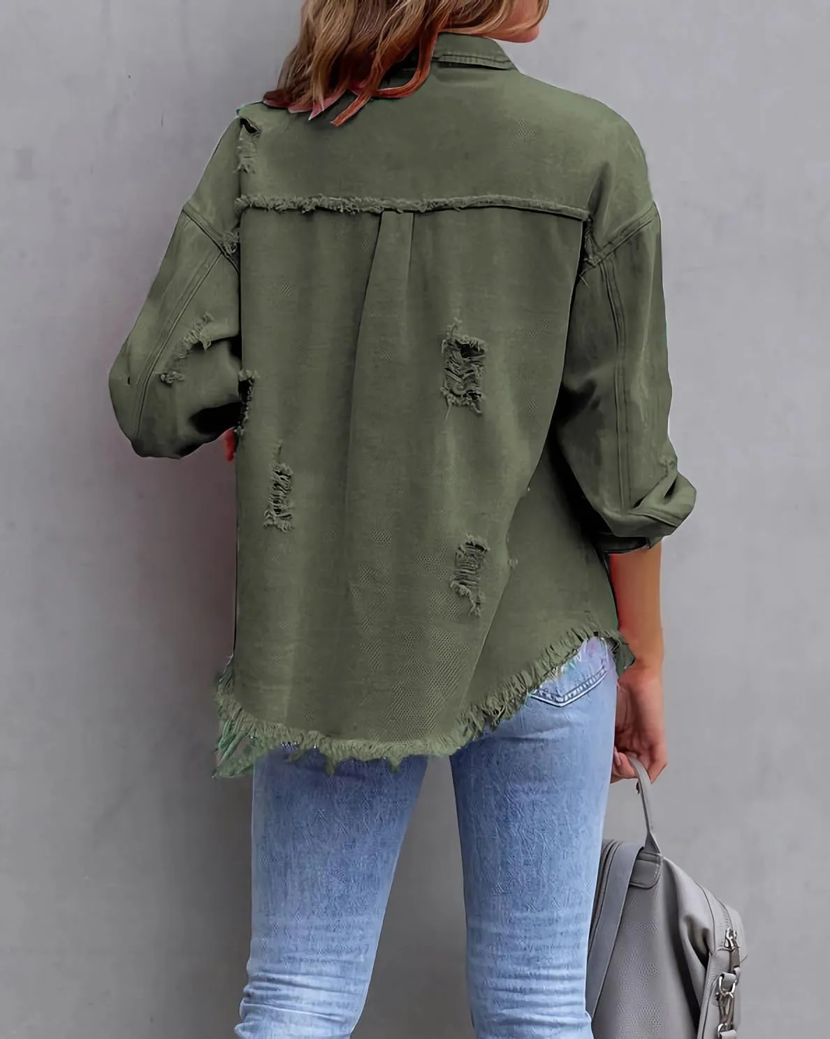 Jean Jacket for Women fashion Denim Ripped Distressed Jacker for Womens Coat Long Sleeve