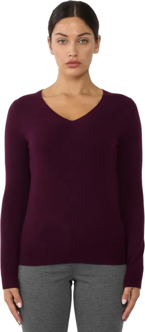 JENNIE LIU Women's 100% Pure Cashmere Long Sleeve Pullover V Neck Sweater