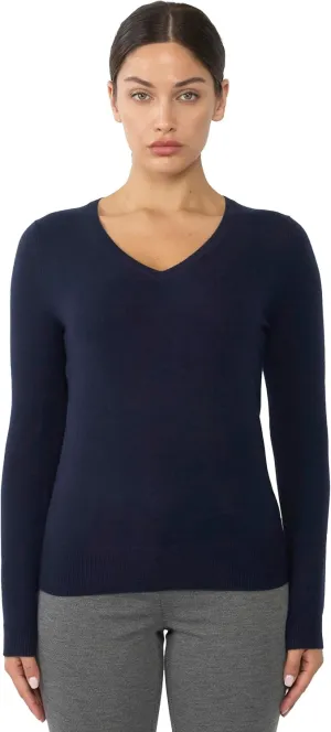 JENNIE LIU Women's 100% Pure Cashmere Long Sleeve Pullover V Neck Sweater