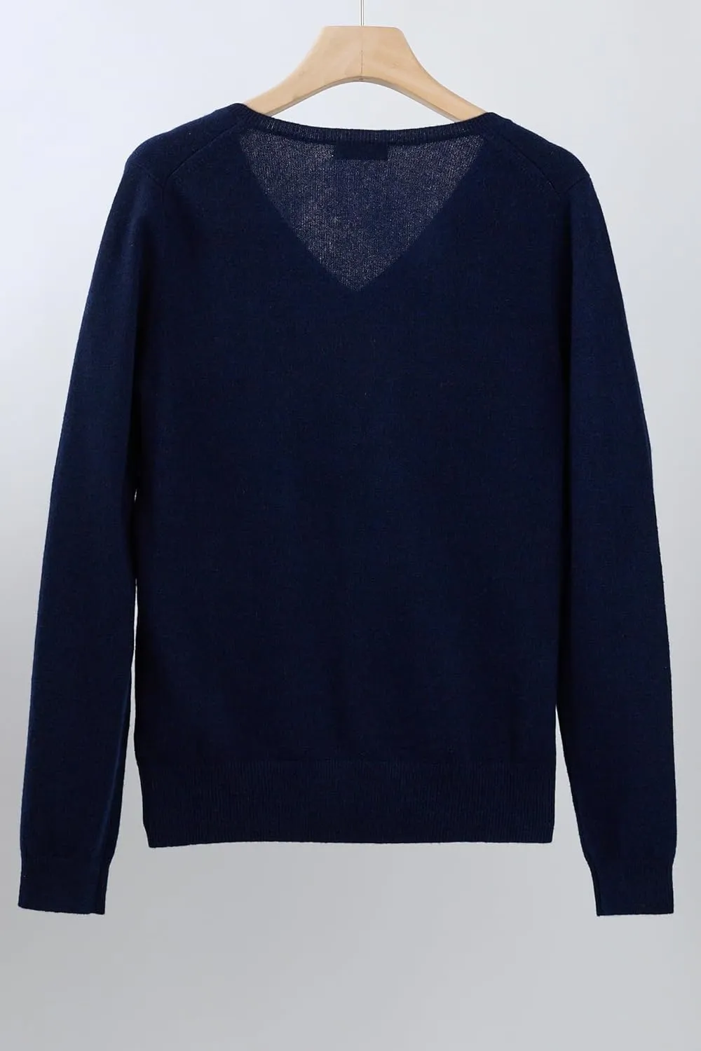 JENNIE LIU Women's 100% Pure Cashmere Long Sleeve Pullover V Neck Sweater