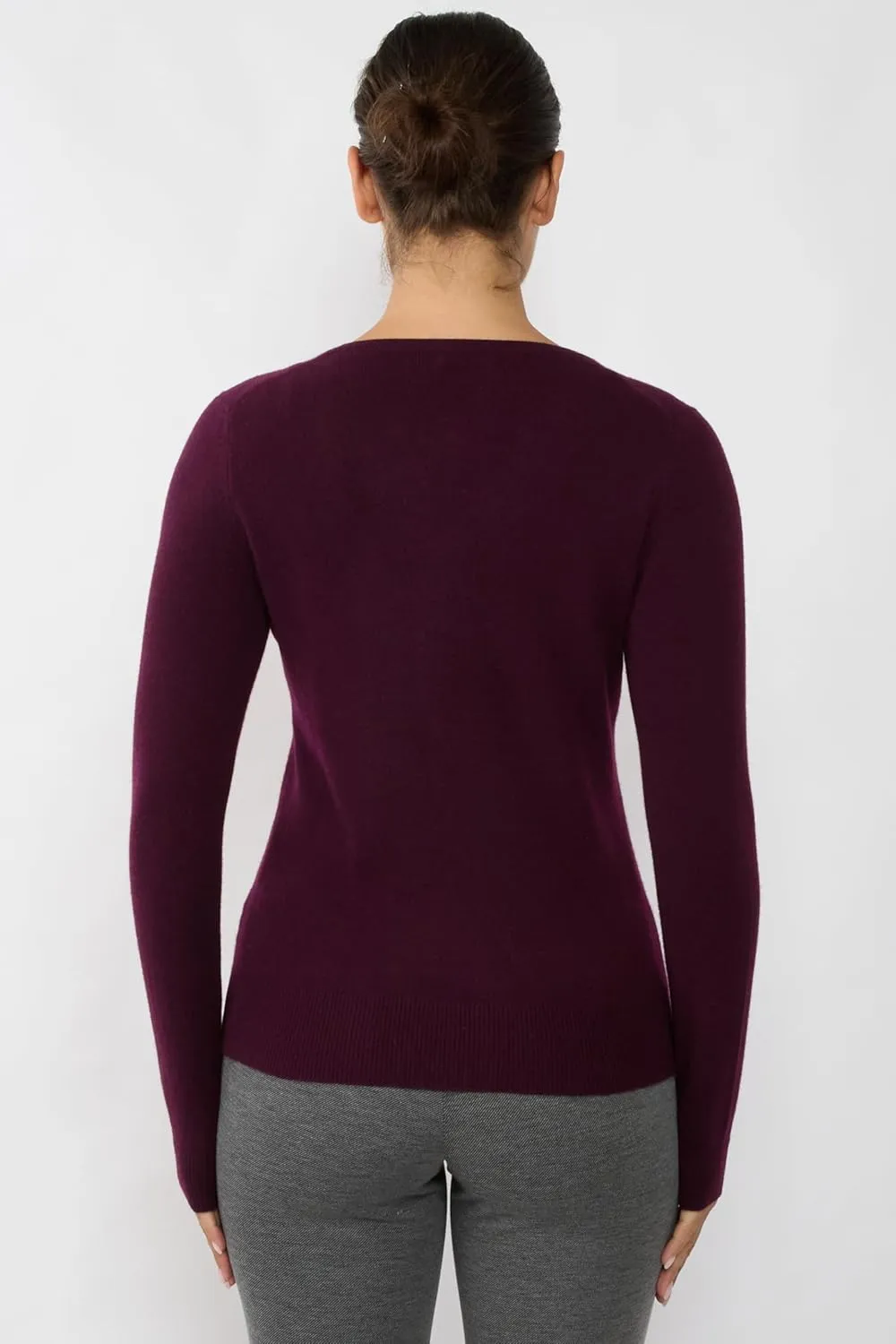 JENNIE LIU Women's 100% Pure Cashmere Long Sleeve Pullover V Neck Sweater