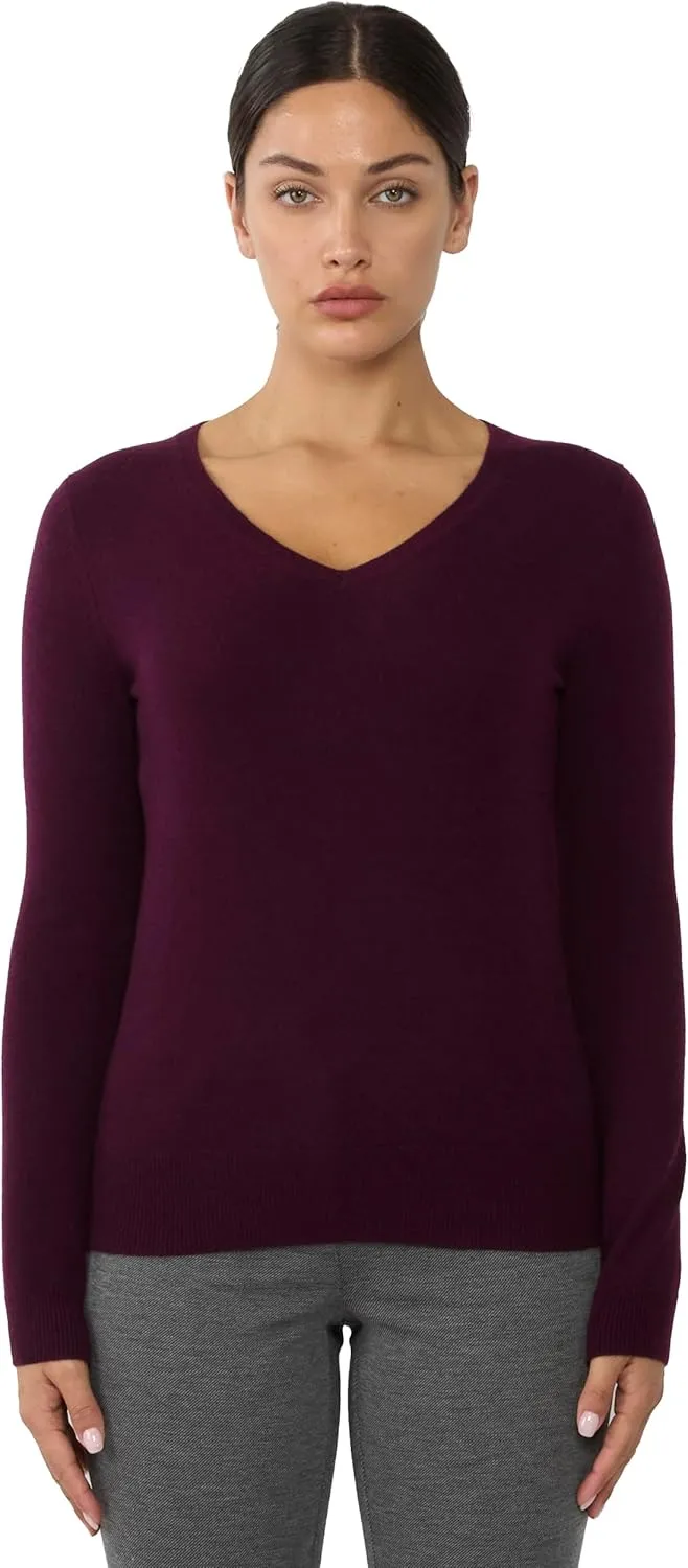 JENNIE LIU Women's 100% Pure Cashmere Long Sleeve Pullover V Neck Sweater