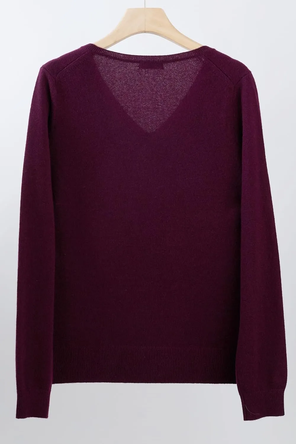 JENNIE LIU Women's 100% Pure Cashmere Long Sleeve Pullover V Neck Sweater