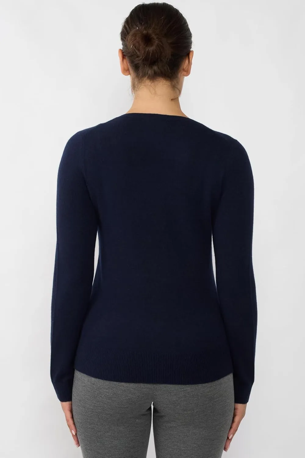 JENNIE LIU Women's 100% Pure Cashmere Long Sleeve Pullover V Neck Sweater