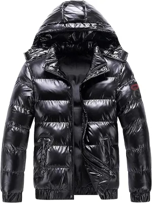 JEsilunmaMY Men's Thermal Shiny Hooded Puffer Jacket Winter Coats Water-Resistant Down Coats Insulated Padded Puffy Coat