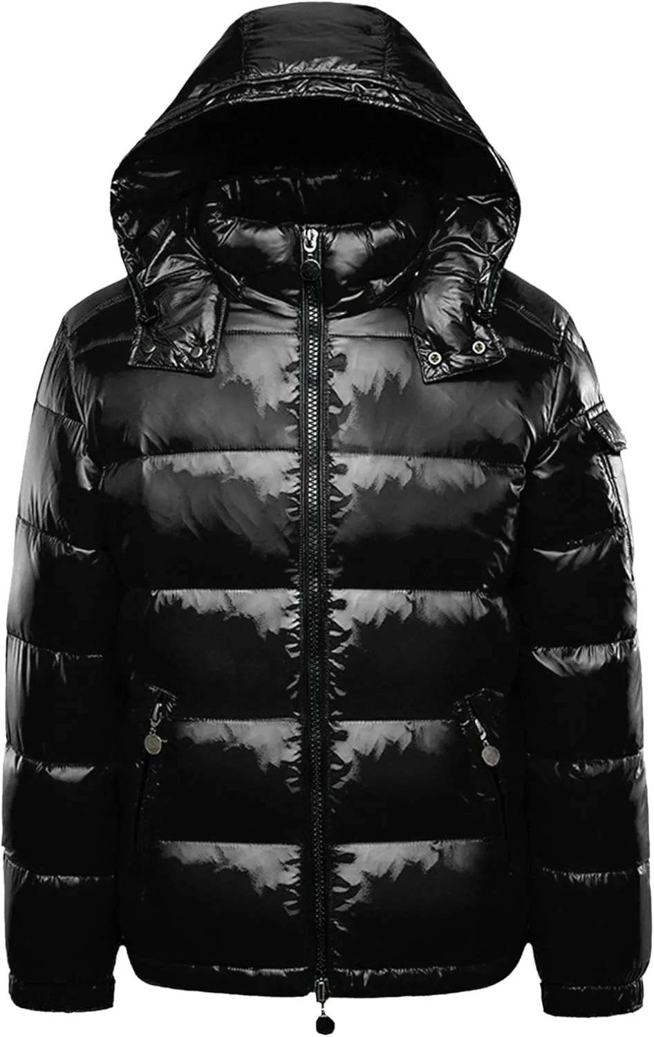 JEsilunmaMY Men's Thermal Shiny Hooded Puffer Jacket Winter Coats Water-Resistant Down Coats Insulated Padded Puffy Coat