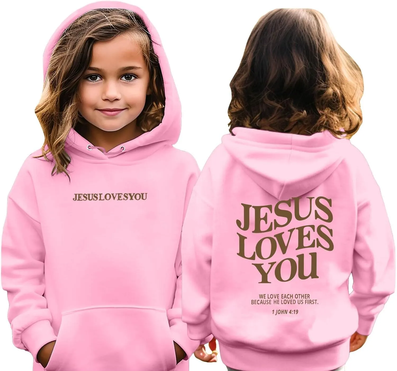Jesus Loves You Girls Oversized Hoodies Drop Shoulder Letter Print Preppy Sweatshirt Sweatshirt Tops with Pockets